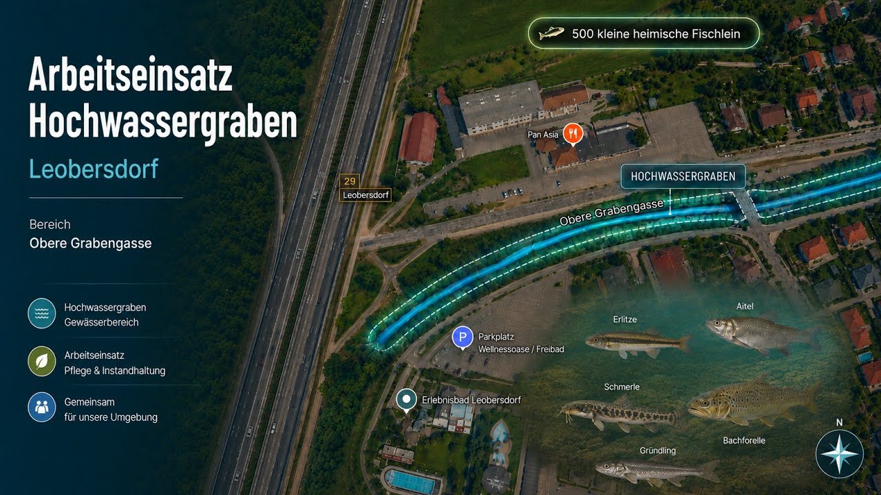 Arbeitseinsatz – 500 Fische gerettet – bevor die Bagger kamen! | Hochwassergraben Leobersdorf